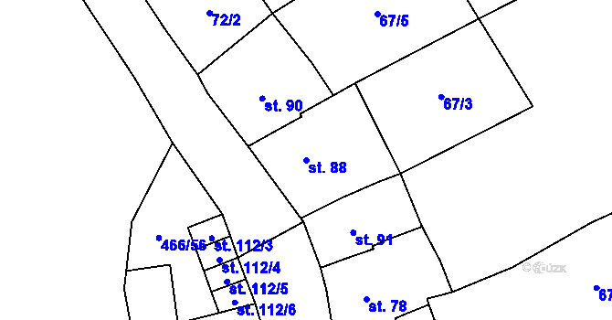 Parcela st. 88 v KÚ Olšany, Katastrální mapa