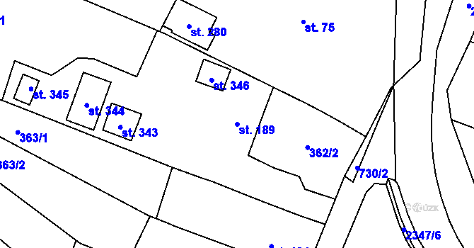 Parcela st. 189 v KÚ Olšany, Katastrální mapa