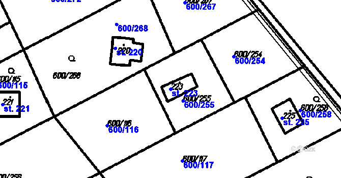 Parcela st. 223 v KÚ Olšany, Katastrální mapa