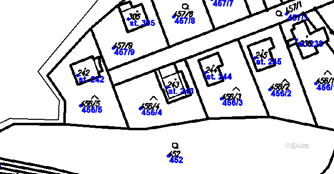 Parcela st. 243 v KÚ Olšany, Katastrální mapa