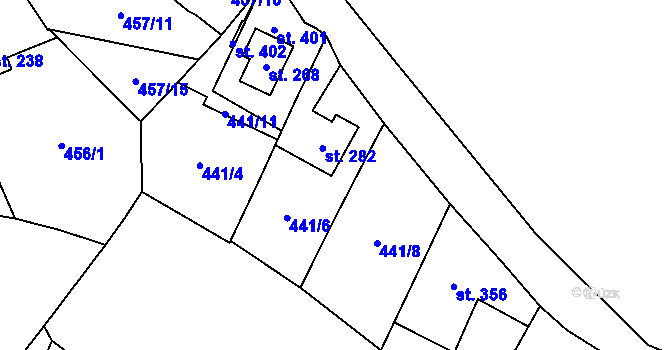 Parcela st. 282 v KÚ Olšany, Katastrální mapa