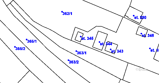Parcela st. 345 v KÚ Olšany, Katastrální mapa
