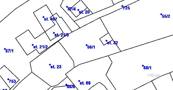 Parcela st. 56/1 v KÚ Olšany, Katastrální mapa