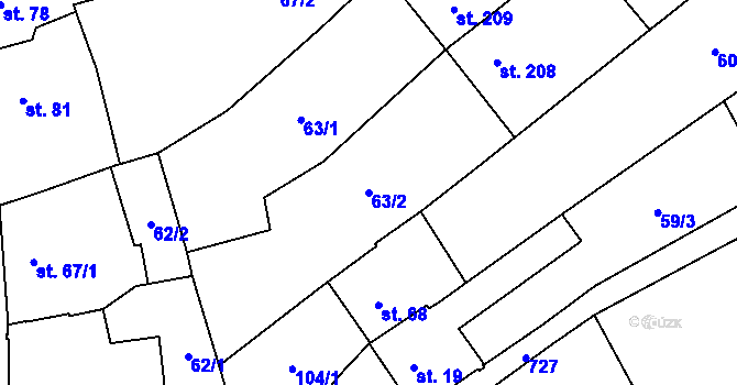 Parcela st. 63/2 v KÚ Olšany, Katastrální mapa