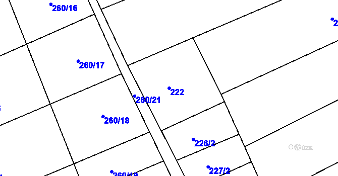 Parcela st. 222 v KÚ Olšany, Katastrální mapa
