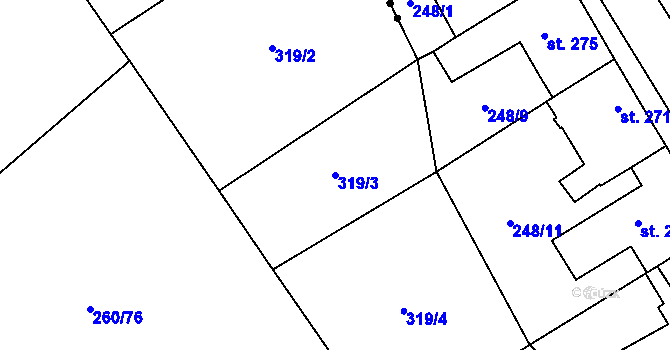 Parcela st. 319/3 v KÚ Olšany, Katastrální mapa