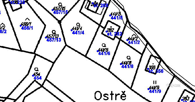 Parcela st. 441/6 v KÚ Olšany, Katastrální mapa