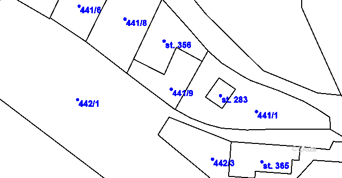 Parcela st. 441/9 v KÚ Olšany, Katastrální mapa