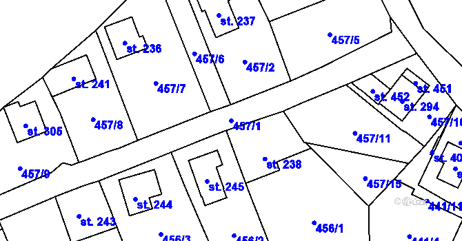 Parcela st. 457/1 v KÚ Olšany, Katastrální mapa