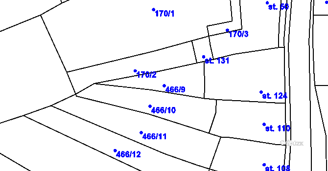 Parcela st. 466/9 v KÚ Olšany, Katastrální mapa