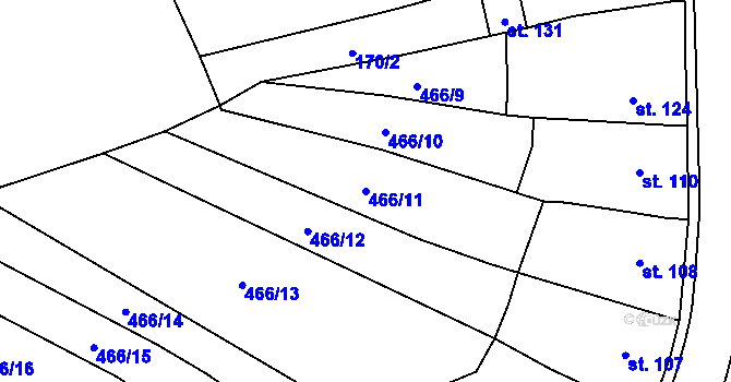Parcela st. 466/11 v KÚ Olšany, Katastrální mapa