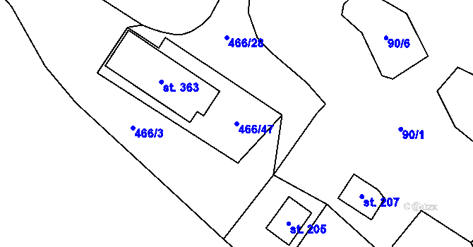 Parcela st. 466/47 v KÚ Olšany, Katastrální mapa