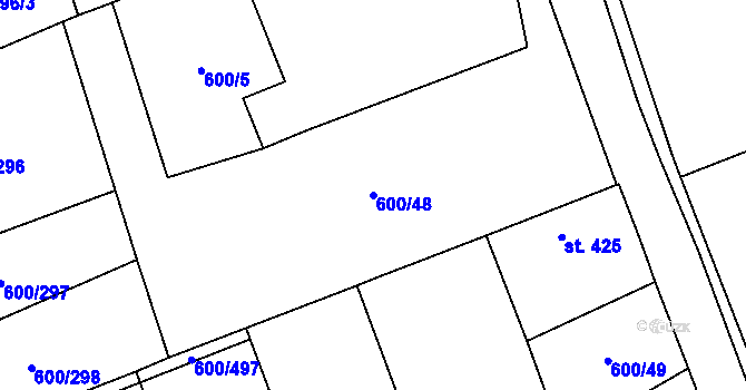 Parcela st. 600/48 v KÚ Olšany, Katastrální mapa