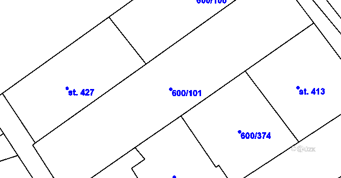 Parcela st. 600/101 v KÚ Olšany, Katastrální mapa