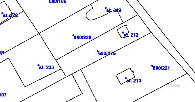 Parcela st. 600/275 v KÚ Olšany, Katastrální mapa