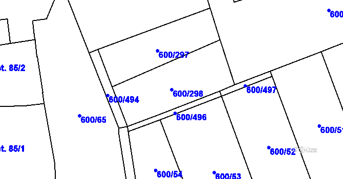 Parcela st. 600/298 v KÚ Olšany, Katastrální mapa