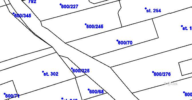 Parcela st. 600/337 v KÚ Olšany, Katastrální mapa