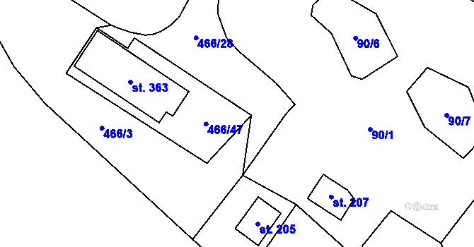 Parcela st. 466/51 v KÚ Olšany, Katastrální mapa