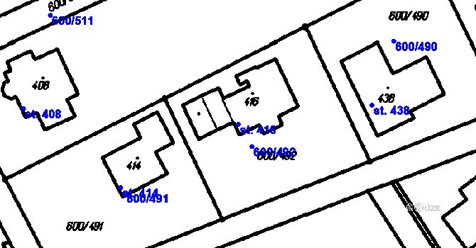 Parcela st. 416 v KÚ Olšany, Katastrální mapa