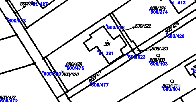 Parcela st. 381 v KÚ Olšany, Katastrální mapa
