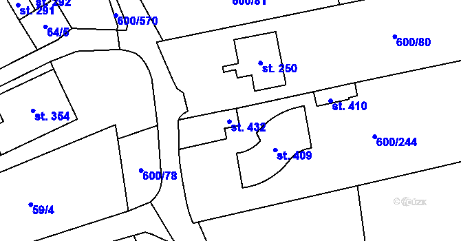 Parcela st. 432 v KÚ Olšany, Katastrální mapa