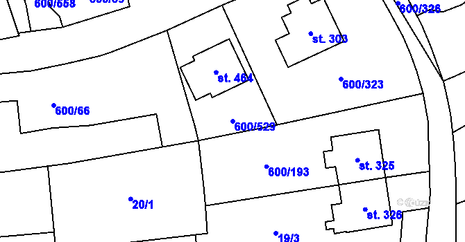 Parcela st. 600/529 v KÚ Olšany, Katastrální mapa