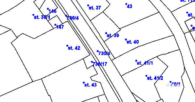 Parcela st. 730/4 v KÚ Olšany, Katastrální mapa