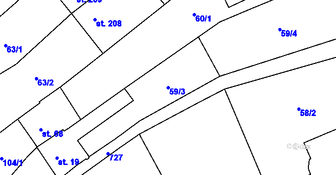 Parcela st. 59/3 v KÚ Olšany, Katastrální mapa