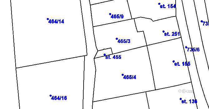 Parcela st. 455 v KÚ Olšany, Katastrální mapa