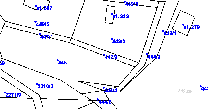 Parcela st. 447/2 v KÚ Olšany, Katastrální mapa