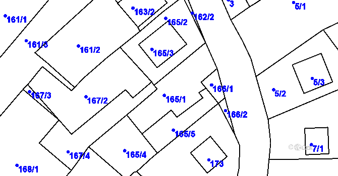 Parcela st. 165/1 v KÚ Habrovice, Katastrální mapa