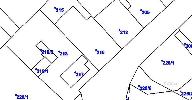 Parcela st. 216 v KÚ Habrovice, Katastrální mapa