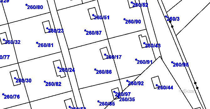 Parcela st. 260/17 v KÚ Habrovice, Katastrální mapa