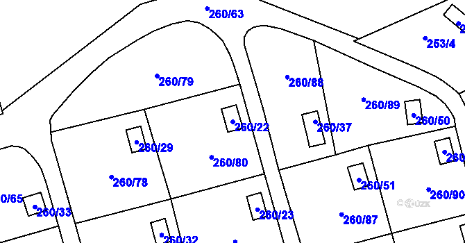 Parcela st. 260/22 v KÚ Habrovice, Katastrální mapa