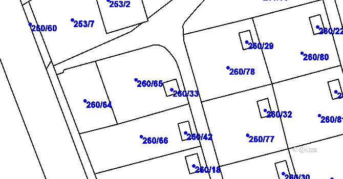 Parcela st. 260/33 v KÚ Habrovice, Katastrální mapa