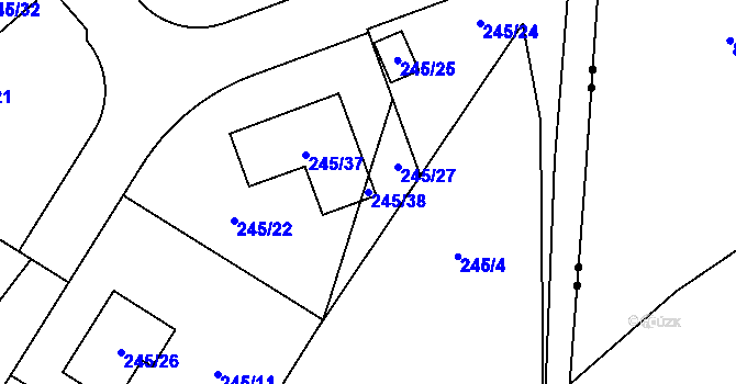 Parcela st. 245/38 v KÚ Habrovice, Katastrální mapa