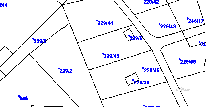 Parcela st. 229/45 v KÚ Strážky u Habrovic, Katastrální mapa