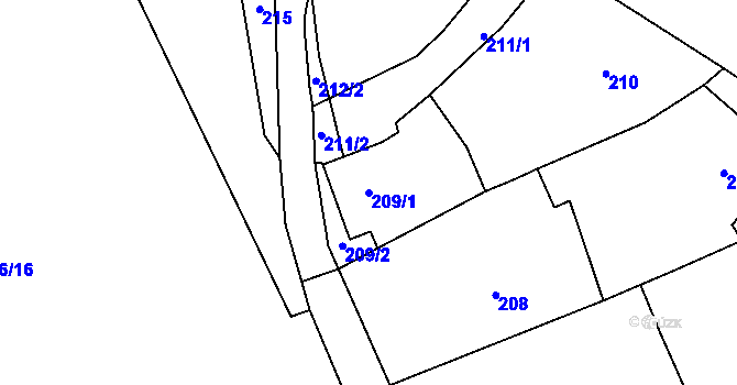 Parcela st. 209/1 v KÚ Habrůvka, Katastrální mapa