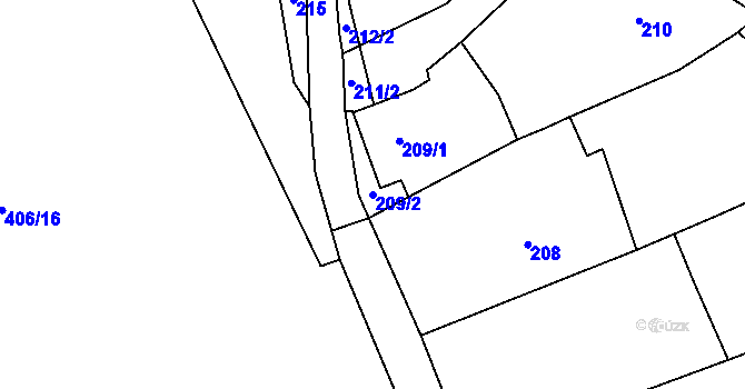 Parcela st. 209/2 v KÚ Habrůvka, Katastrální mapa