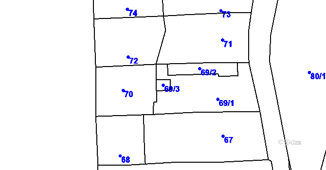 Parcela st. 69/3 v KÚ Habrůvka, Katastrální mapa