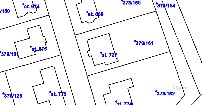 Parcela st. 727 v KÚ Habry, Katastrální mapa