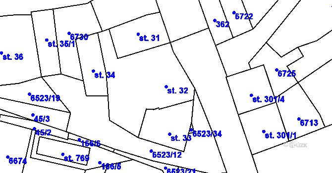Parcela st. 32 v KÚ Habry, Katastrální mapa