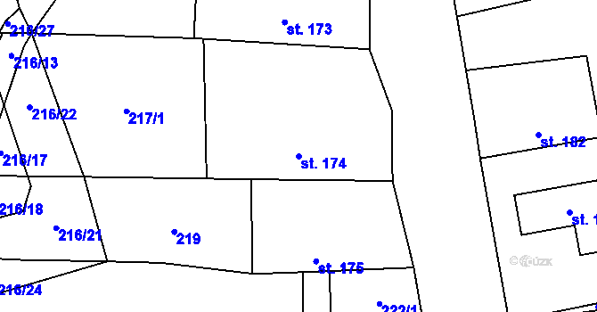 Parcela st. 174 v KÚ Habry, Katastrální mapa