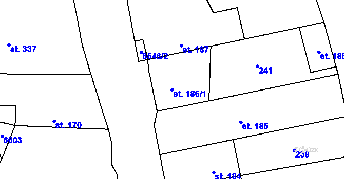 Parcela st. 186/1 v KÚ Habry, Katastrální mapa