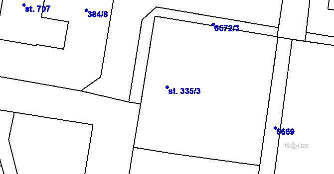 Parcela st. 335/3 v KÚ Habry, Katastrální mapa