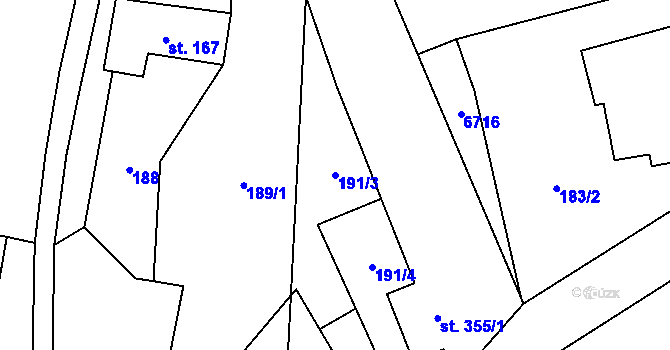 Parcela st. 191/3 v KÚ Habry, Katastrální mapa