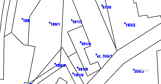 Parcela st. 191/4 v KÚ Habry, Katastrální mapa