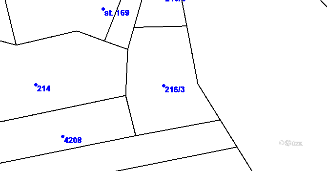 Parcela st. 216/3 v KÚ Habry, Katastrální mapa