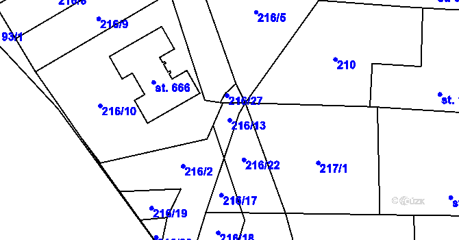 Parcela st. 216/13 v KÚ Habry, Katastrální mapa
