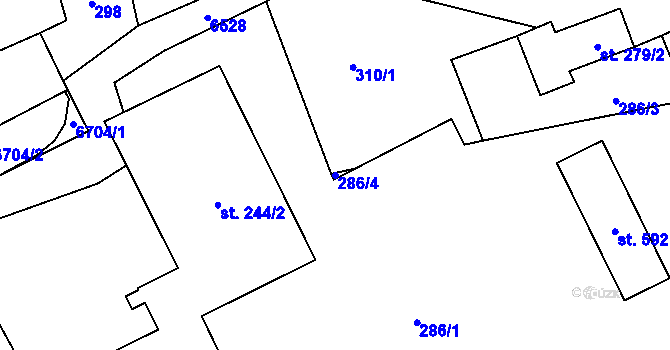Parcela st. 286/4 v KÚ Habry, Katastrální mapa